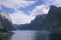 The Aurlandsfjord seen from the town of Flam, Norway. Aurlandsfjord is an inlet of the Sognefjord, the worldÃ¢â¬â¢s longest fjord Royalty Free Stock Photo